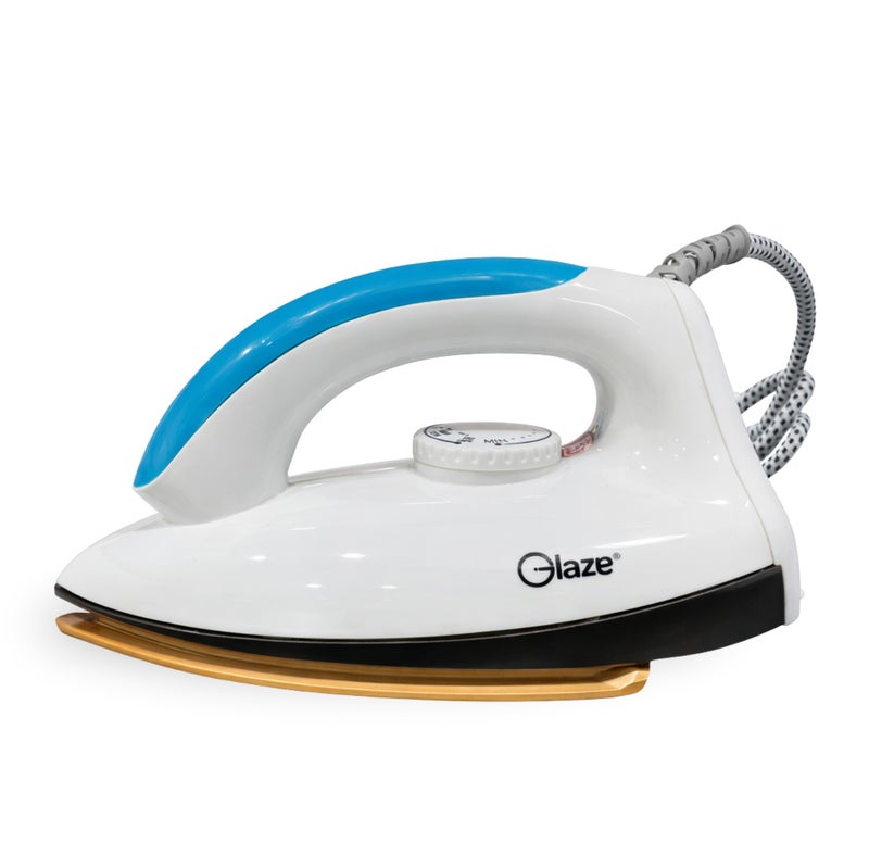 Glaze Electric Iron 1200W White with Auto Shut-Off – Ceramic Gold Non-Stick Soleplate, Adjustable Temperature Control, Heavy Duty Dry Iron for Clothes - Image 1